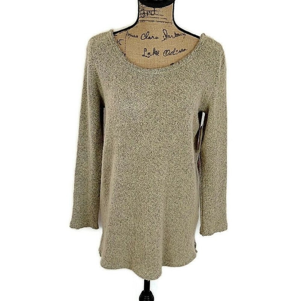 NWT Altar’d State Womens sz S Sweater Tan Red Plaid Scoop Neck